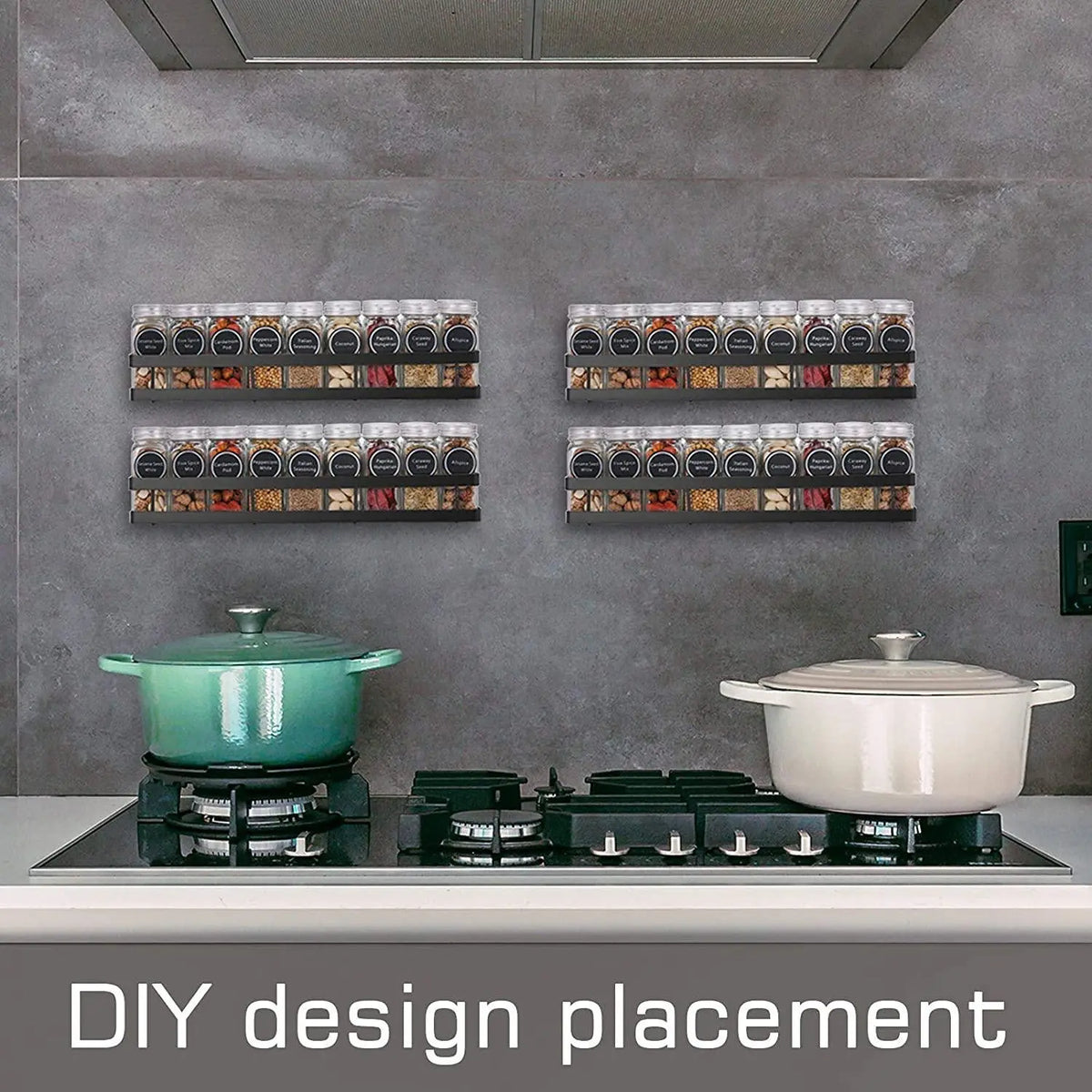 Spice Rack Organizer Wall Mounted 2 Pack, Floating Shelves Storage for Pantry Cabinet Door, Sturdy Hanging Organizer for Kitchen, Bathroom, Black - Ouch Cart