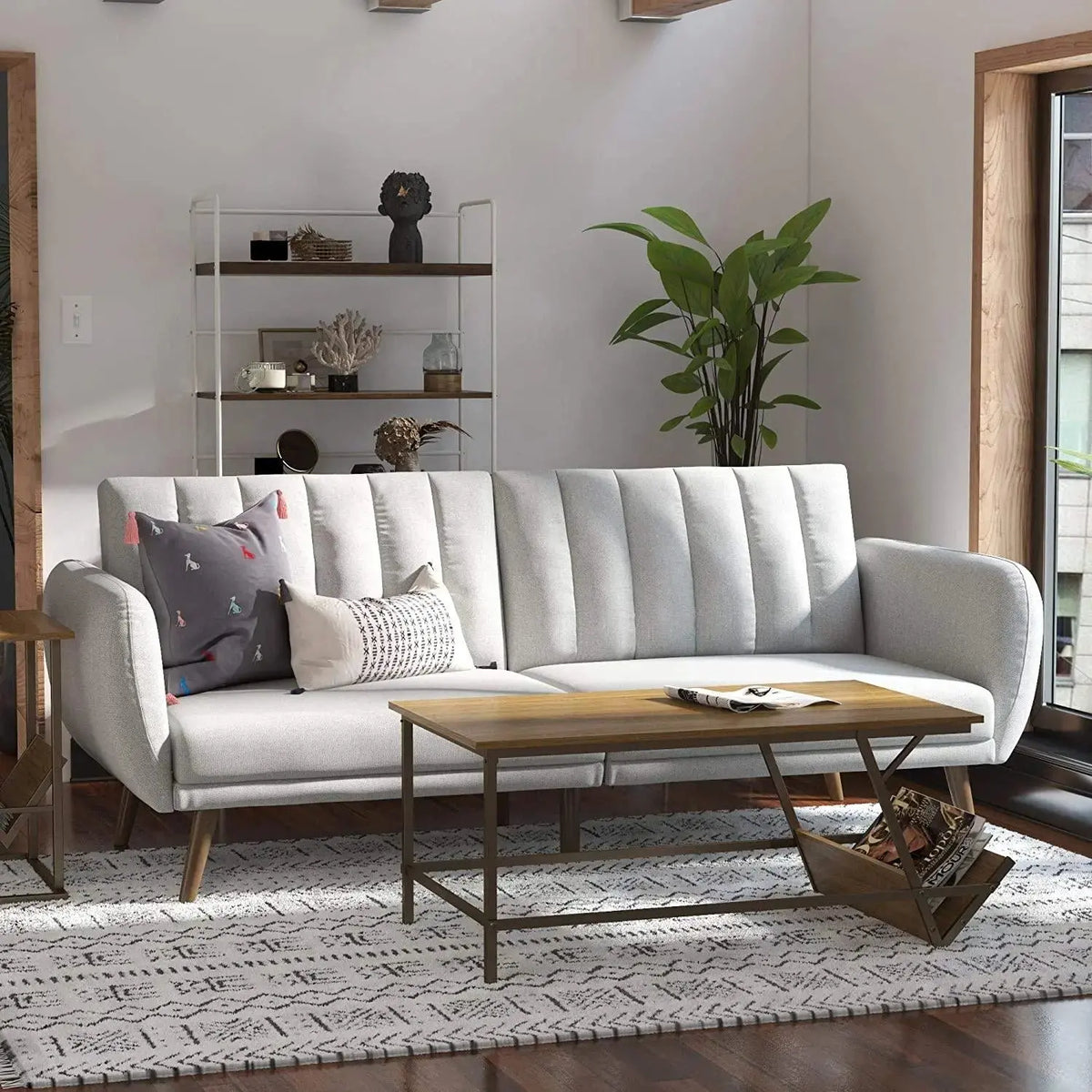 Sofa Futon - Premium Upholstery and Wooden Legs - Green - Ouch Cart