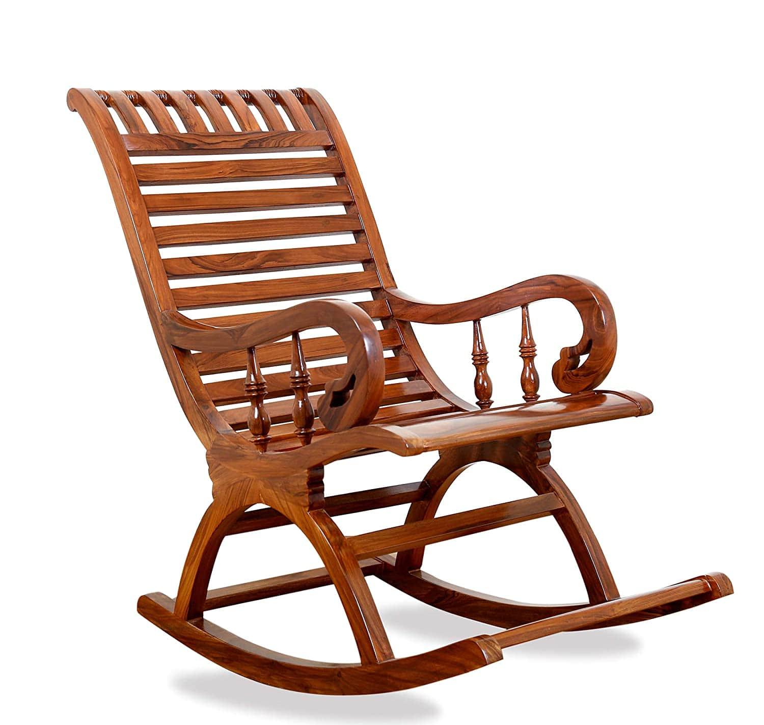 Rocking Chairs Online - India Sheesham Wood Traditional Arm Rest Chair ( Brown) - Ouch Cart