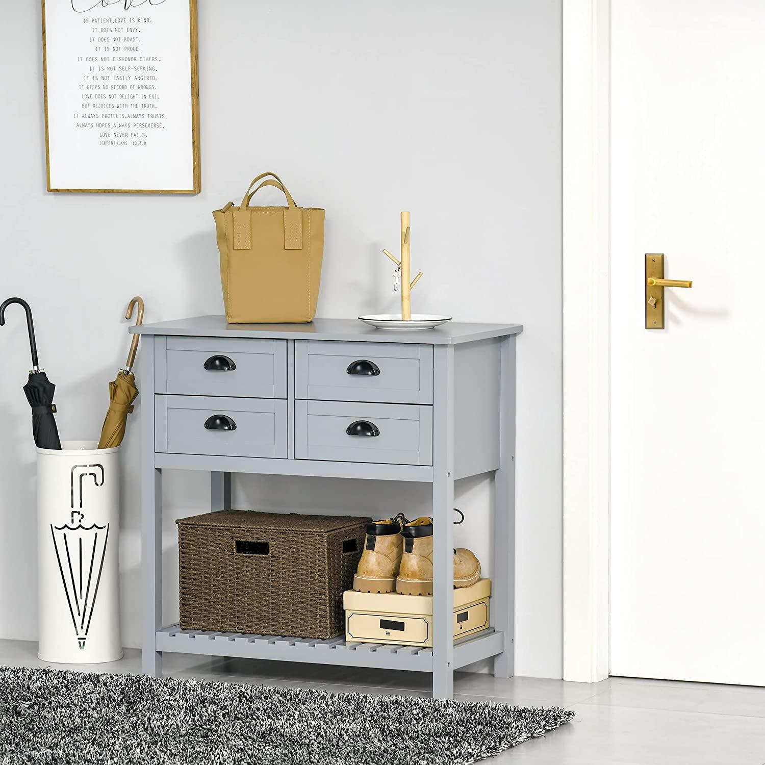 Sideboard Buffet Cabinet, Storage Serving Console Table with 4 Drawers and Slatted Bottom Shelf for Kitchen, Living Room - Ouch Cart