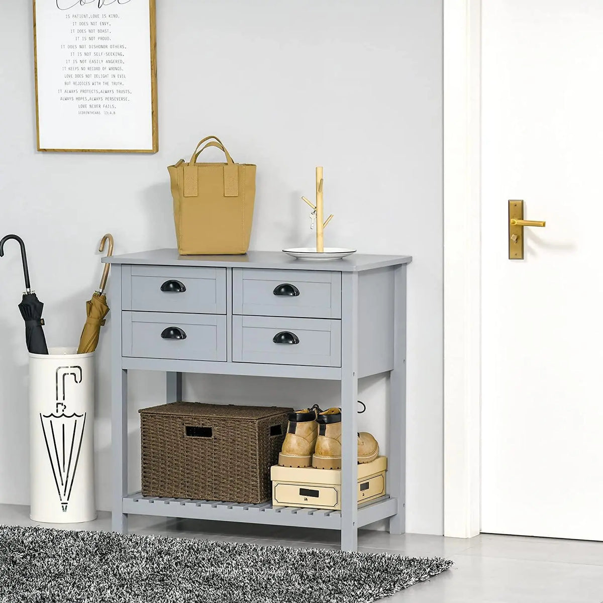 Sideboard Buffet Cabinet, Storage Serving Console Table with 4 Drawers and Slatted Bottom Shelf for Kitchen, Living Room - Ouch Cart