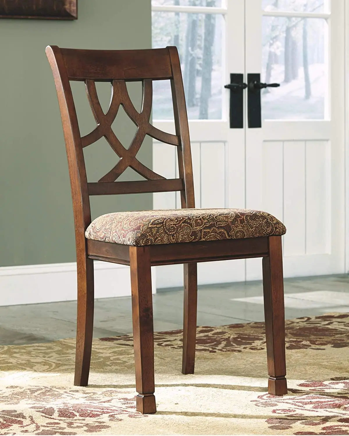 Upholstered Side Chair - Pierced Splat Back - Dining Set 4 Chair 1 Table - Brown - Ouch Cart