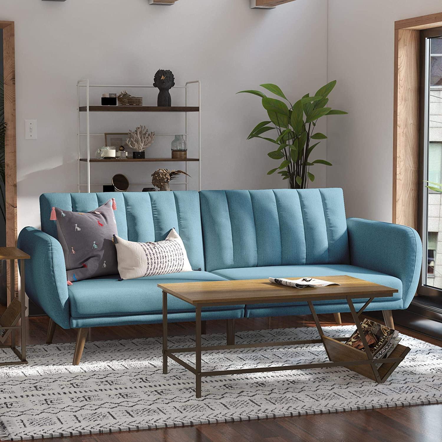 Sofa Futon - Premium Upholstery and Wooden Legs - Green - Ouch Cart