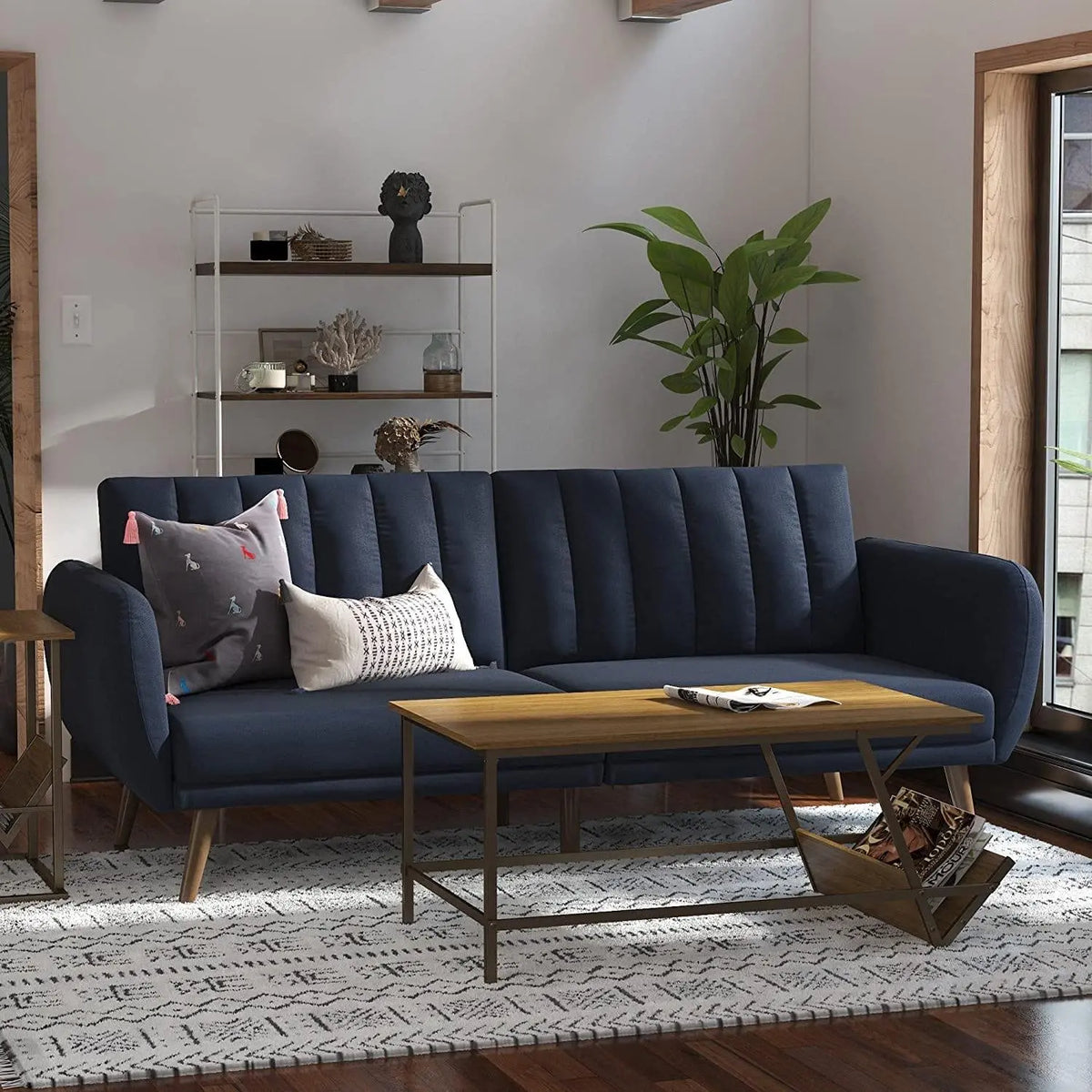 Sofa Futon - Premium Upholstery and Wooden Legs - Green - Ouch Cart