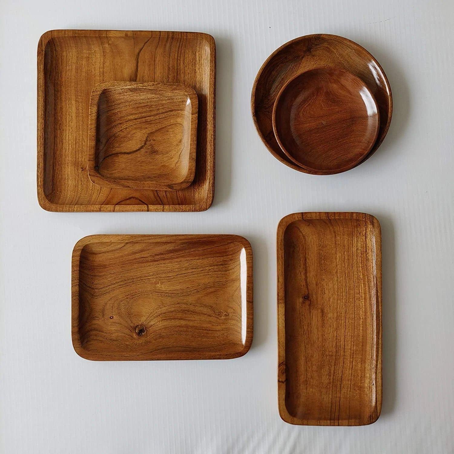 WOODEN ACACIA PLATTER SET OF 6 || FOOD GRADE || WATER RESISTANT - Ouch Cart