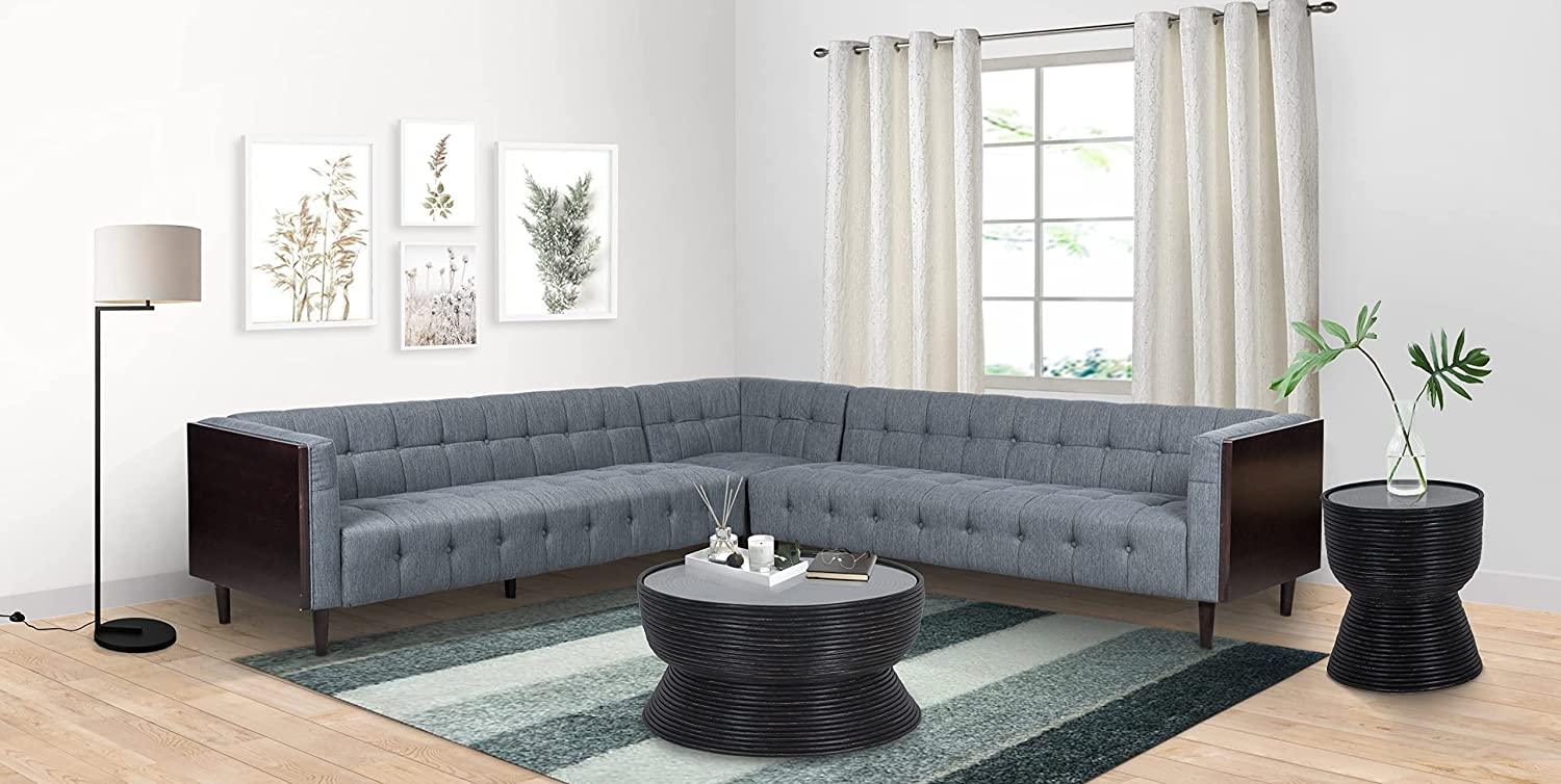 Easton Corner Modular Fabric Lounge Sofa Couch Wood Wooden Timber Frame Legs- Charcoal - Ouch Cart