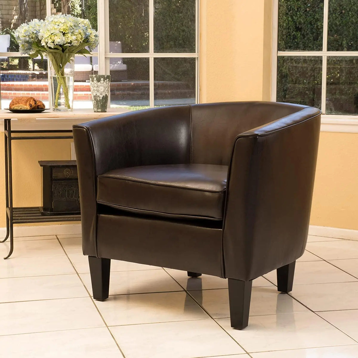 Logan Upholstered Club Chair with Arm Rest , Brown - Ouch Cart