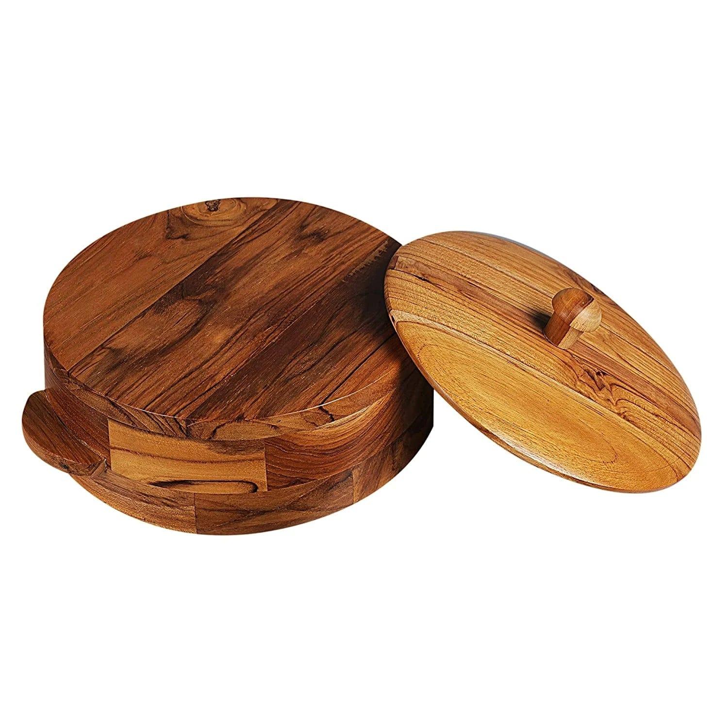 TEAK WOOD CHAPATI BOX/ ROTI BOX/ WOODEN CASSEROLE - Ouch Cart