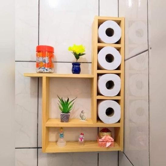 Wooden Organizer Paper Roll Shelf With Multi Utility Wall Shelf ( With Complementary Coaster ) By Miza - Ouch Cart