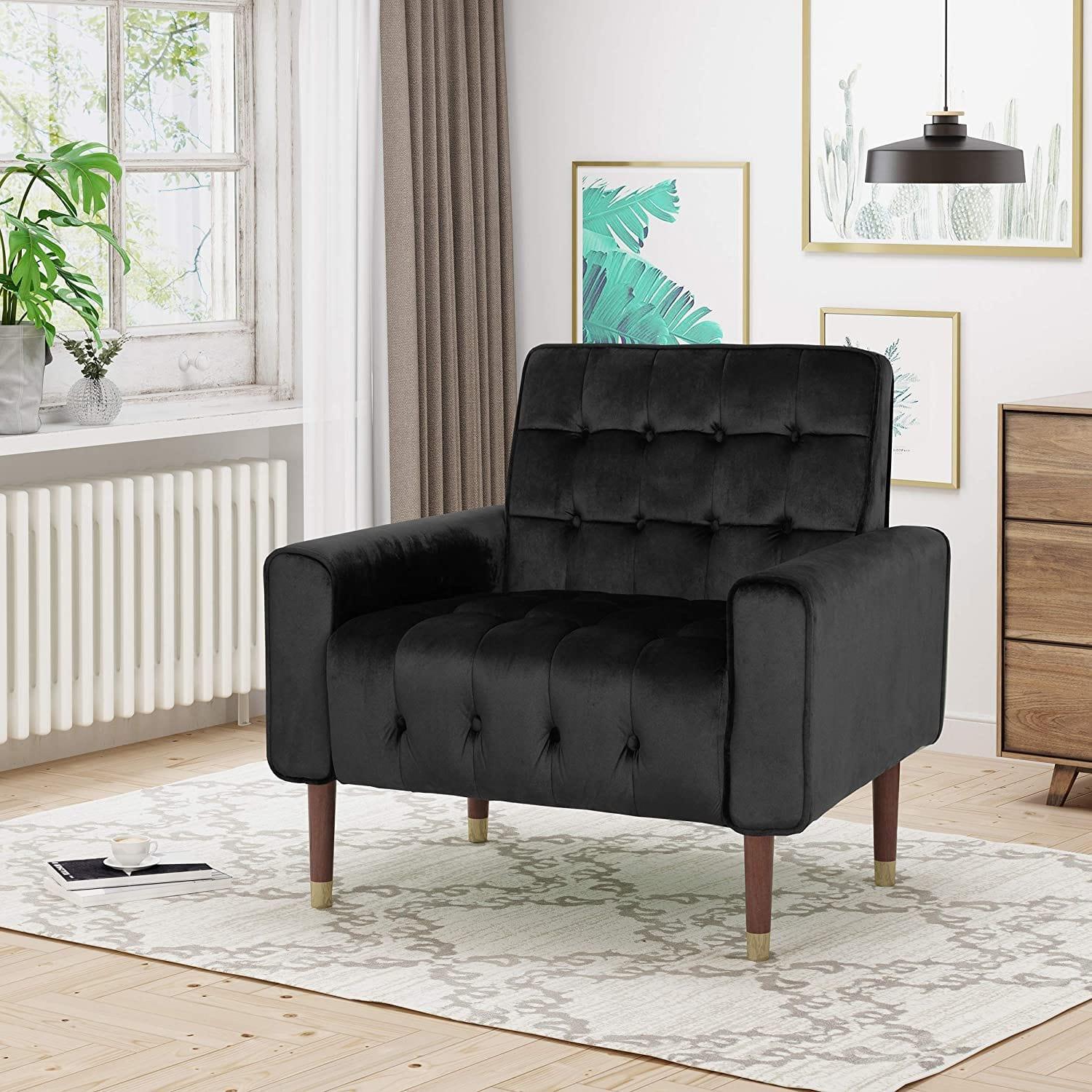 Velvet Armchair, Modern Glam, Button-Tufted, Waffle Stitching, - Ouch Cart