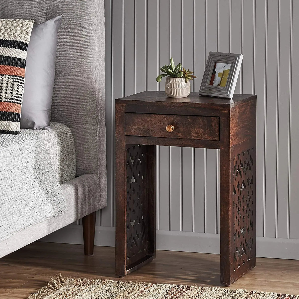 Home Annabelle Mango Wood Bedside Table, Brown - Ouch Cart