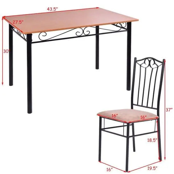 5 Piece Dining Set Wood Metal Table and 4 Chairs Kitchen Breakfast Furniture - Ouch Cart