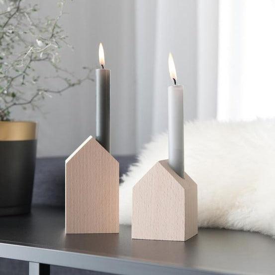 Wooden House Design Candle Holder Set Of 2 ( With Complementary Coaster ) By Miza - Ouch Cart