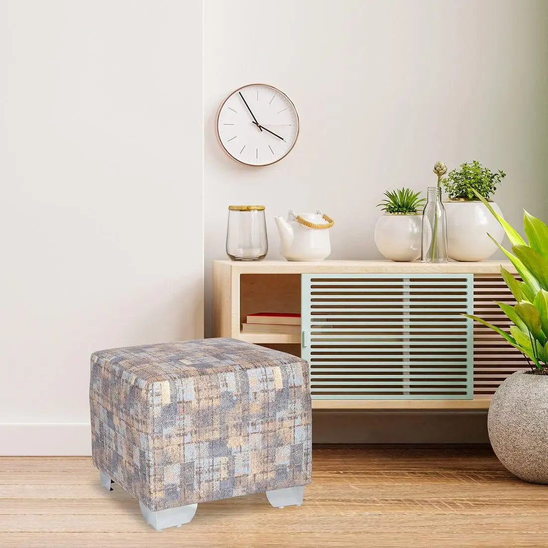 DOE BUCK SQUARE PRINTED OTTOMAN WITH METAL LEG - Ouch Cart