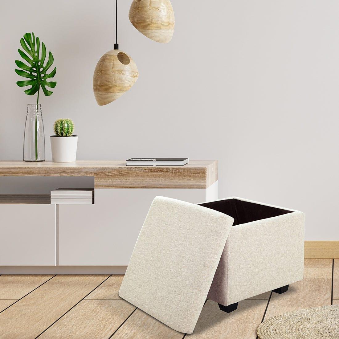 DOE BUCK SQUARE STOAGE OTTOMAN WITH STORAGE WHITE - Ouch Cart