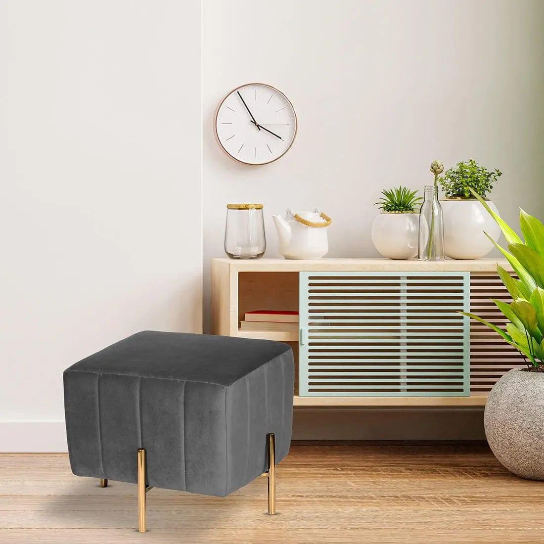 DOE BUCK SQUARE GOLD OTTOMAN STAINLESS STEEL IN GREY - Ouch Cart