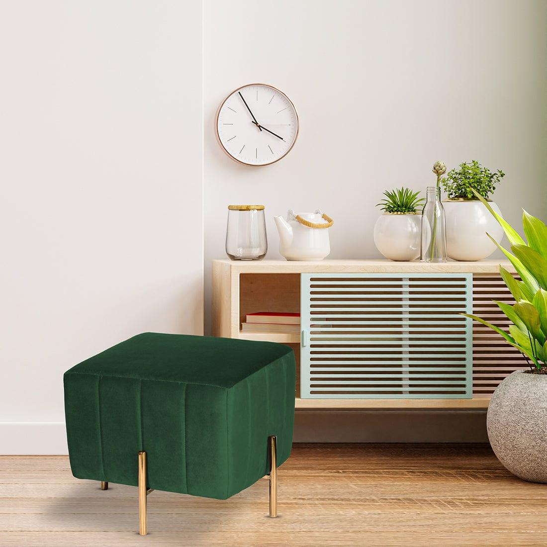 DOE BUCK SQUARE GOLD OTTOMAN STAINLESS STEEL IN GREEN - Ouch Cart