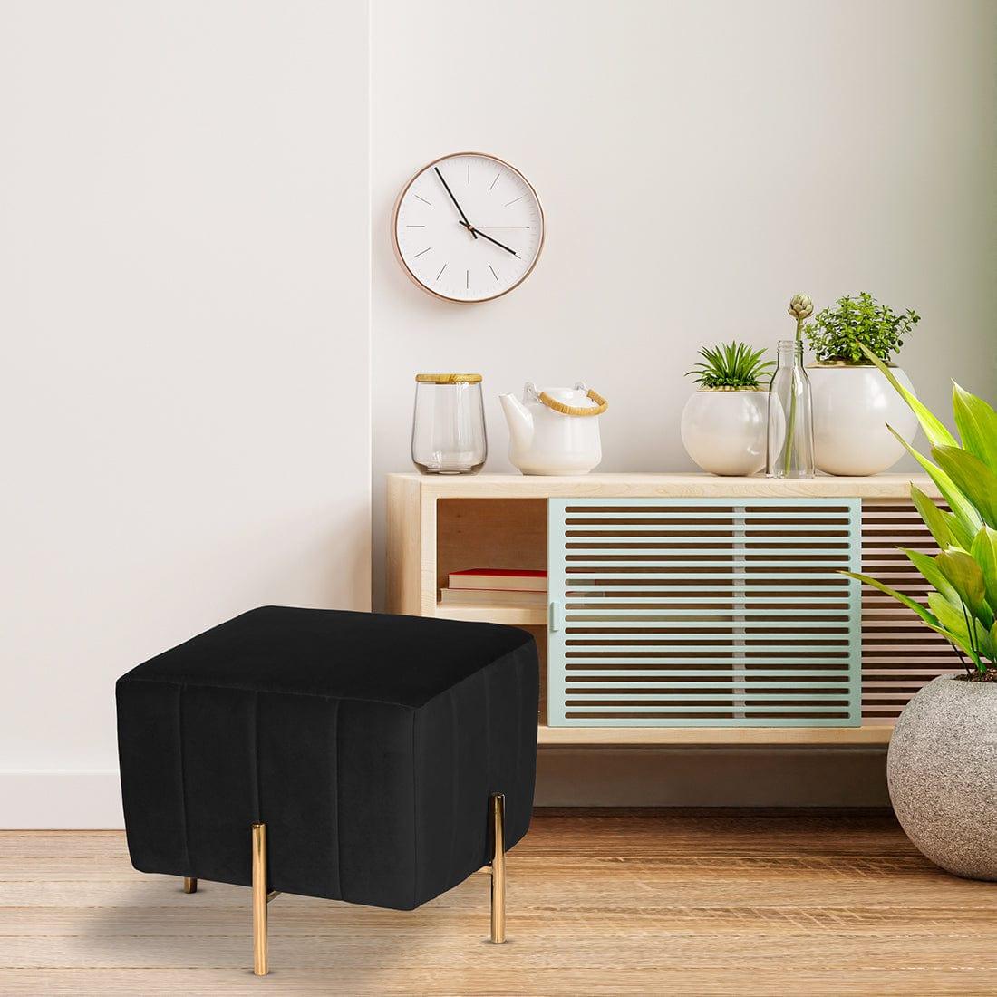 DOE BUCK SQUARE GOLD OTTOMAN STAINLESS STEEL IN BLACK - Ouch Cart