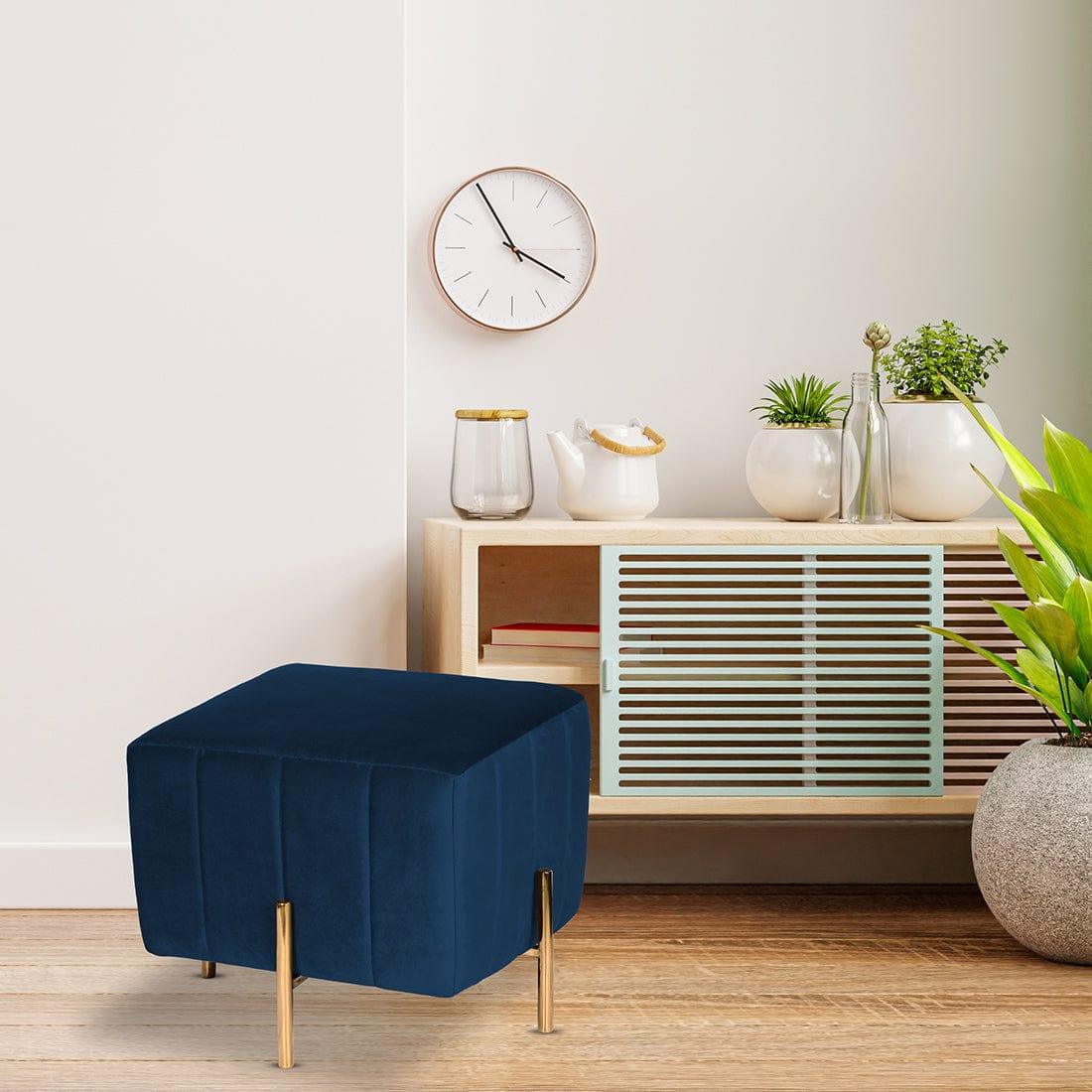 DOE BUCK SQUARE GOLD OTTOMAN STAINLESS STEEL IN BLUE - Ouch Cart