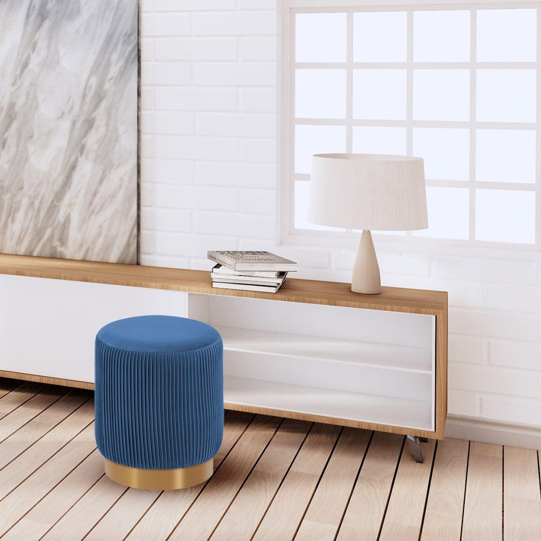 DOE BUCK ROUND VELVET GOLD OTTAMAN/POUFEE IN BLUE - Ouch Cart