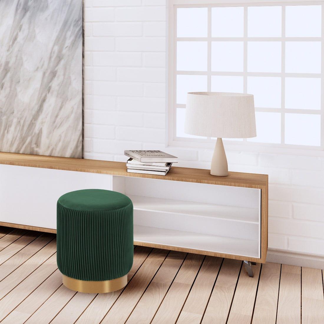 DOE BUCK ROUND VELVET GOLD OTTAMAN/POUFEE IN GREEN - Ouch Cart
