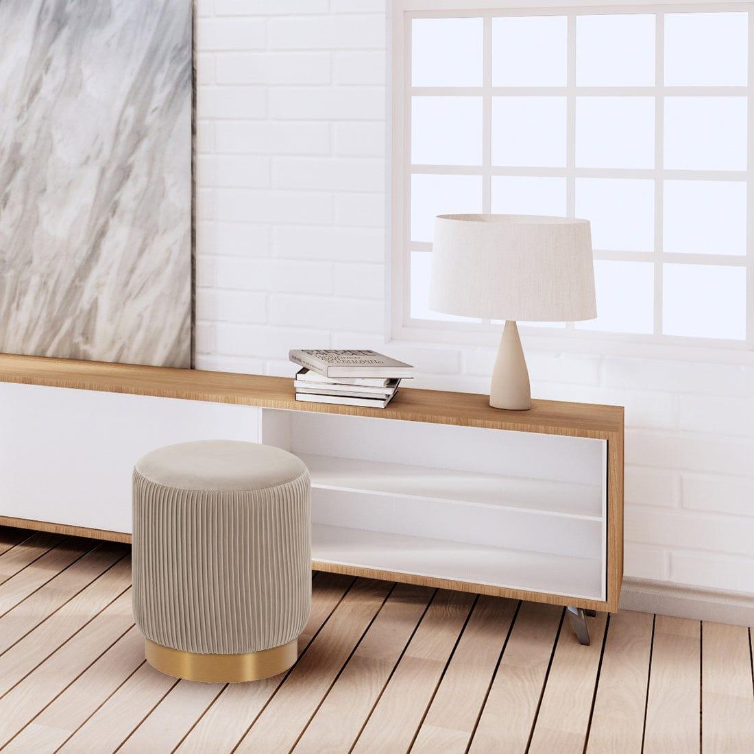 DOE BUCK ROUND VELVET GOLD OTTAMAN/POUFEE IN CREAM - Ouch Cart