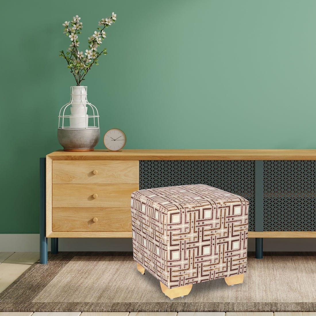 DOE BUCK SQUARE PRINTED WHITE GOLD OTTOMAN WITH METAL LEG - Ouch Cart