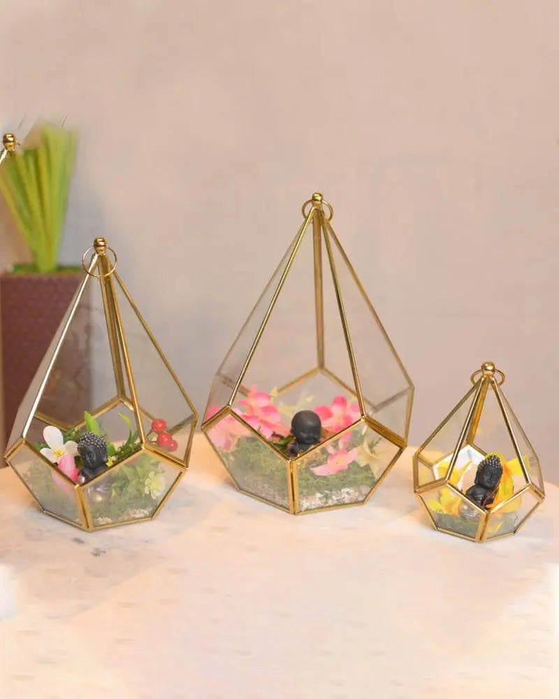 Glass With Metal Cut Planter (Set Of 3) - Ouch Cart