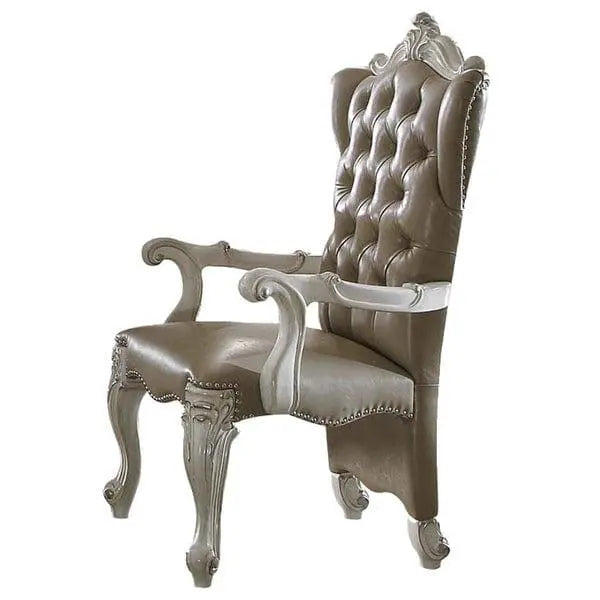 Wooden Antique Upholstered Arm Chair White And Gray - Ouch Cart