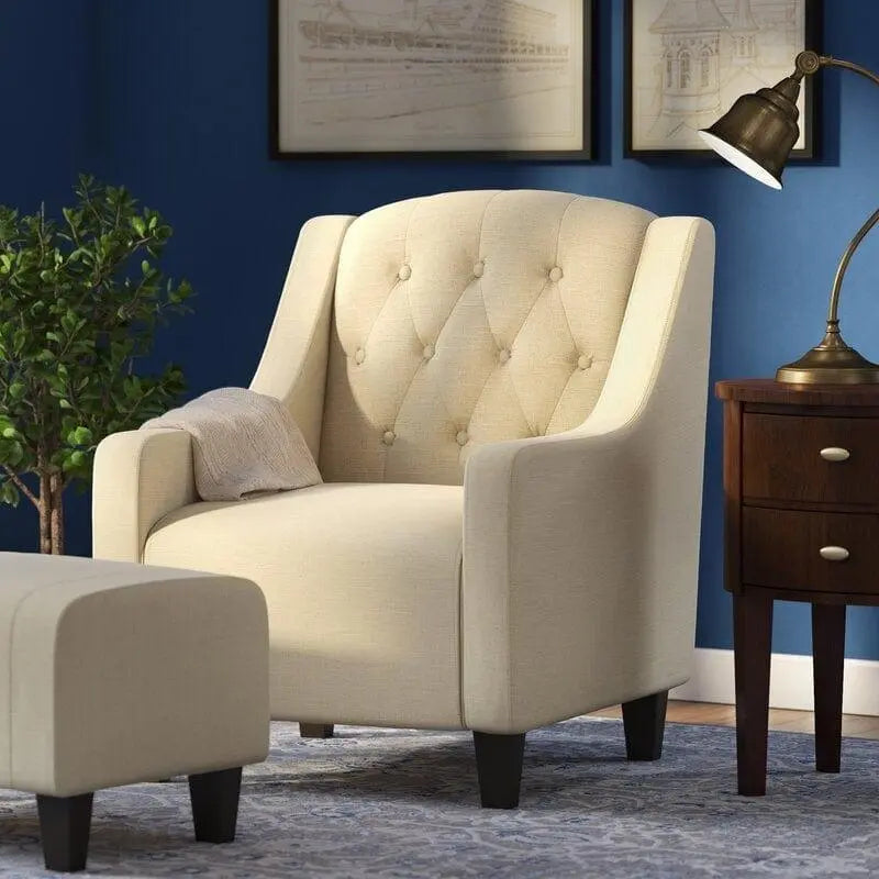 Wide Tufted Armchair and Ottoman - Ouch Cart