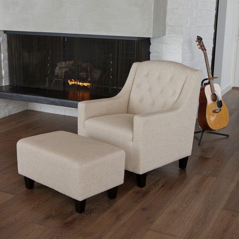 Wide Tufted Armchair and Ottoman - Ouch Cart