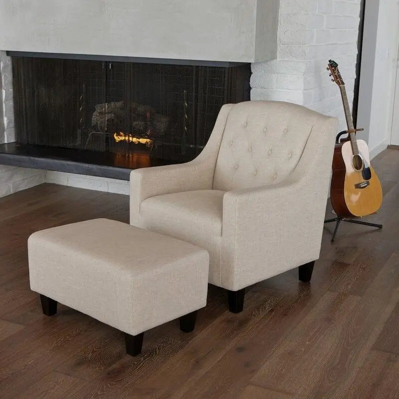 Wide Tufted Armchair and Ottoman - Ouch Cart