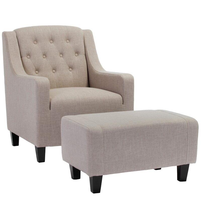 Wide Tufted Armchair and Ottoman - Ouch Cart