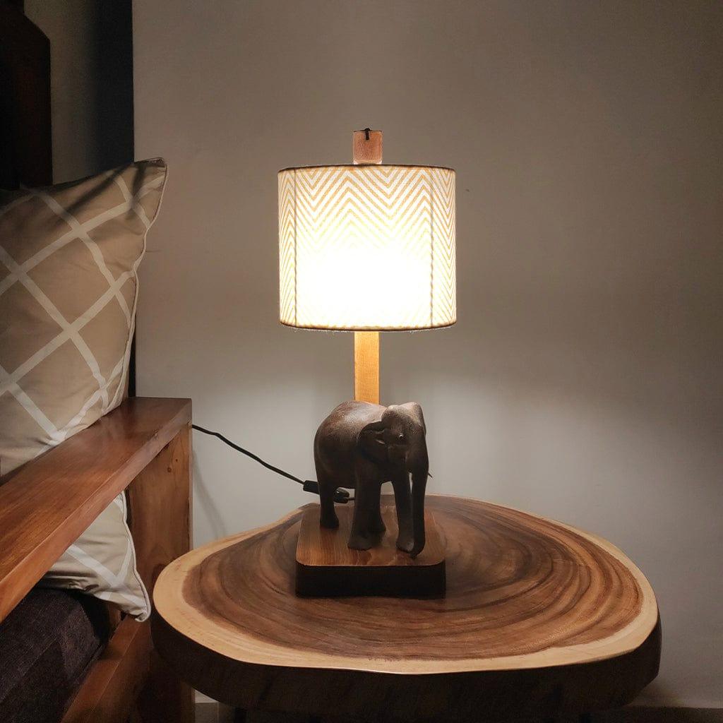 Elementary Wooden Table Lamp with Brown Base and Premium Yellow Fabric Lampshade (BULB NOT INCLUDED) - Ouch Cart