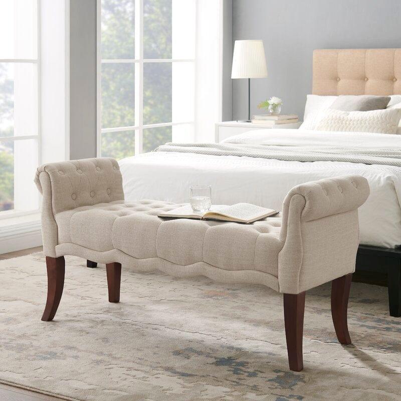 Modern Upholstered Tufted Button Bench for Bedroom,Entryway Living Room Soft Padded Seat-Navy - Ouch Cart