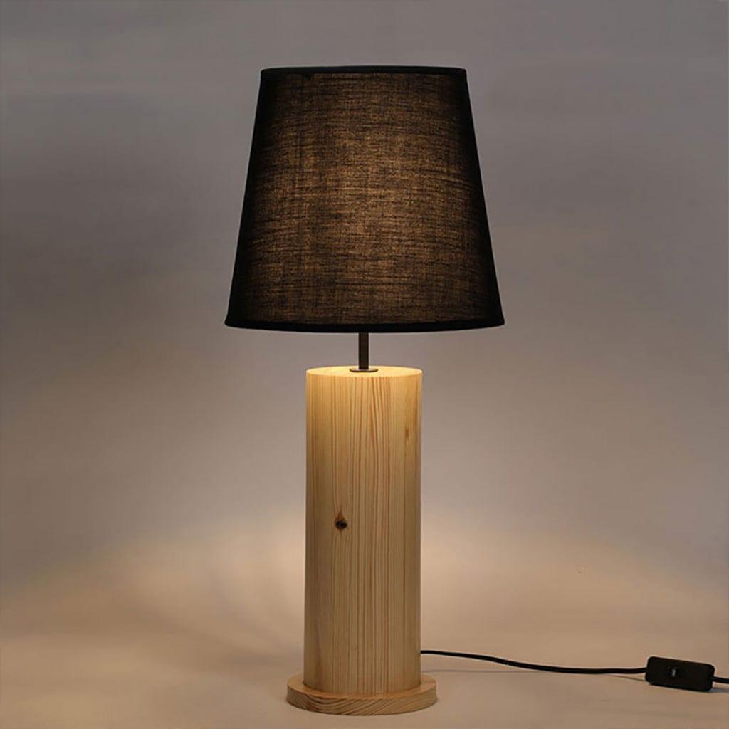 Cedar Beige Wooden Table Lamp with Black Fabric Lampshade - Ouch Cart