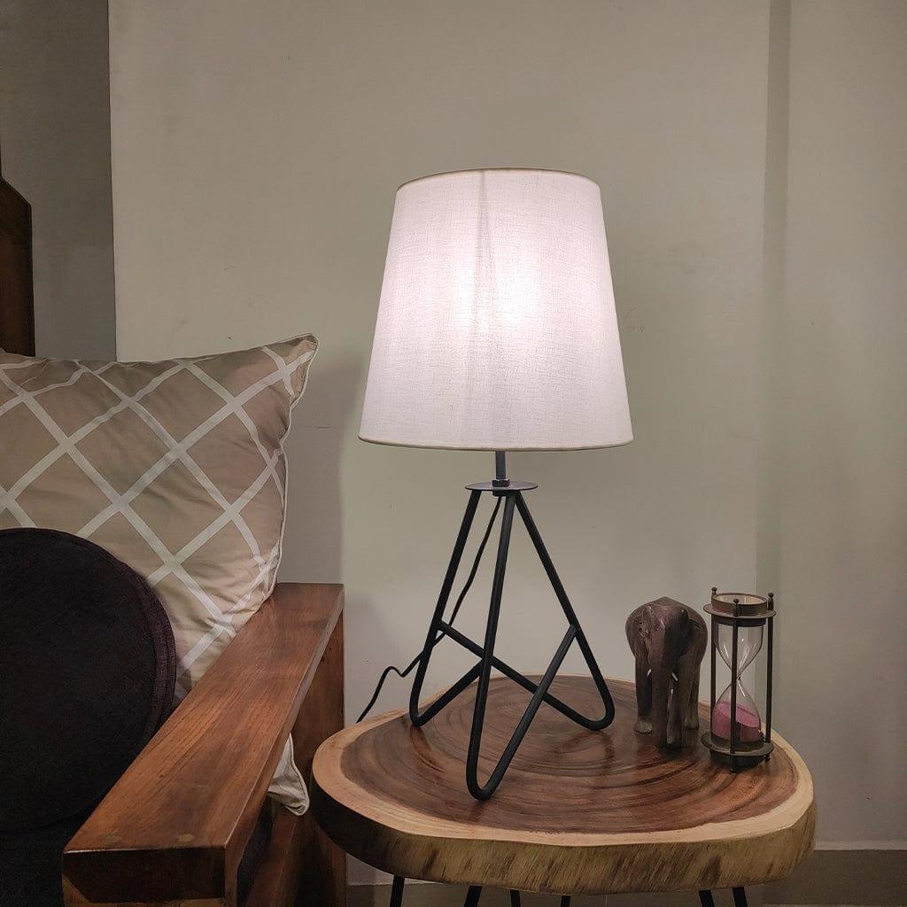 Claire Metal Table Lamp with Black Base and Premium White Fabric Lampshade (BULB NOT INCLUDED) - Ouch Cart