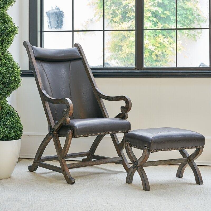 Wide Unique Back Design Armchair With Ottoman - Ouch Cart