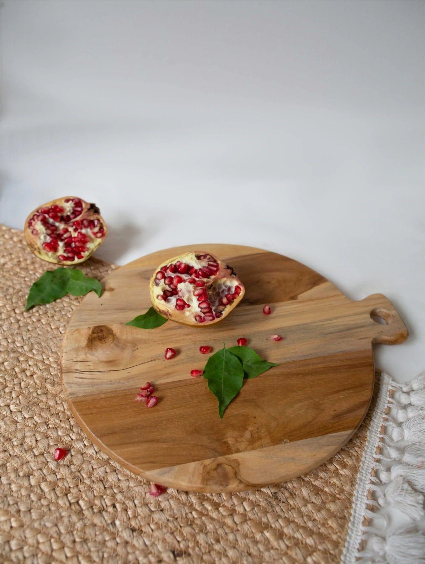 TEAK WOOD ROUND CHOPPING BOARD II WOODEN CUTTING BOARD - Ouch Cart