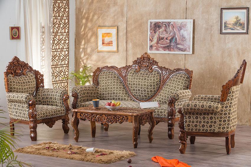 Solid Wood Czar Carved Sofa Set - Ouch Cart