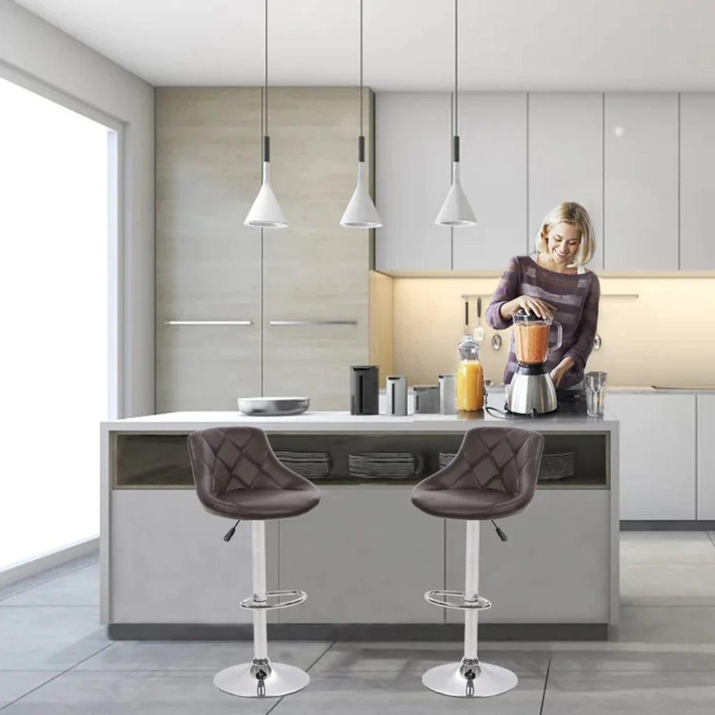 Easy Back Rest Coral Brown Comfy Leatherette Bar Stool / Long Chair Set of 2 - Ouch Cart