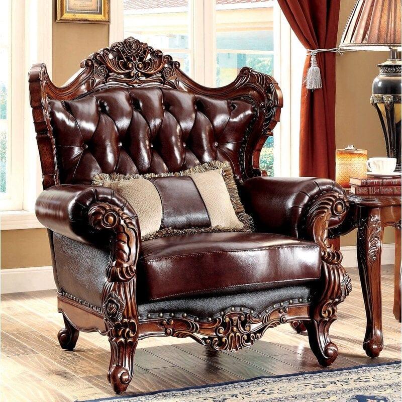 Wide Tufted Arm Sofa (Teak Wood, Dark Brown) - Ouch Cart