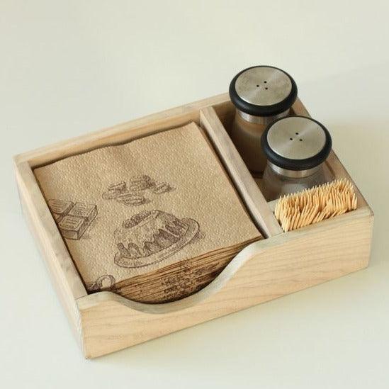 Wooden Tissue & Napkin Holder With Salt Pepper Sprinkler Organizer ( With Complementary Coaster ) By Miza - Ouch Cart