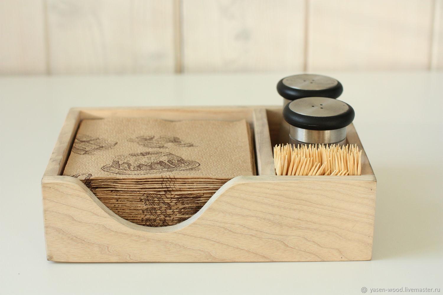 Wooden Tissue & Napkin Holder With Salt Pepper Sprinkler Organizer ( With Complementary Coaster ) By Miza - Ouch Cart
