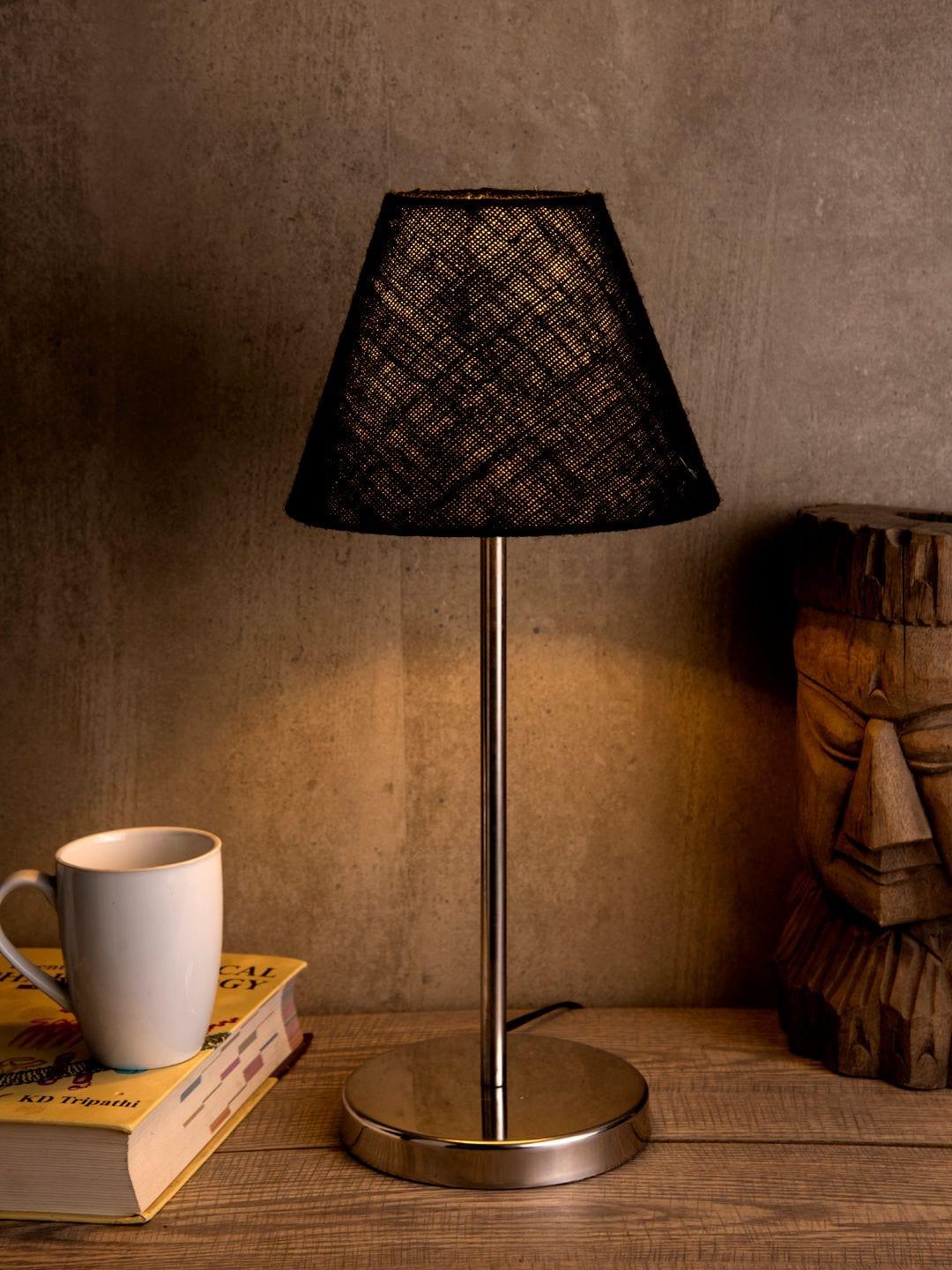 Metal Table Lamp with Black Jute Shade - Ouch Cart