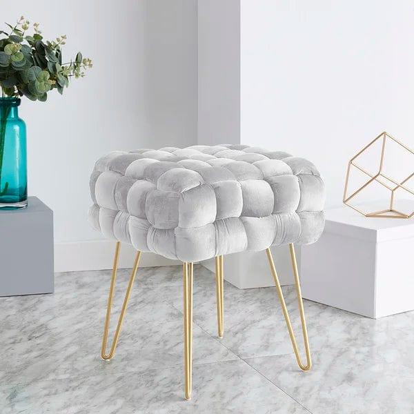 Flemin Wide Velvet Tufted Square Cocktail Ottoman - Ouch Cart