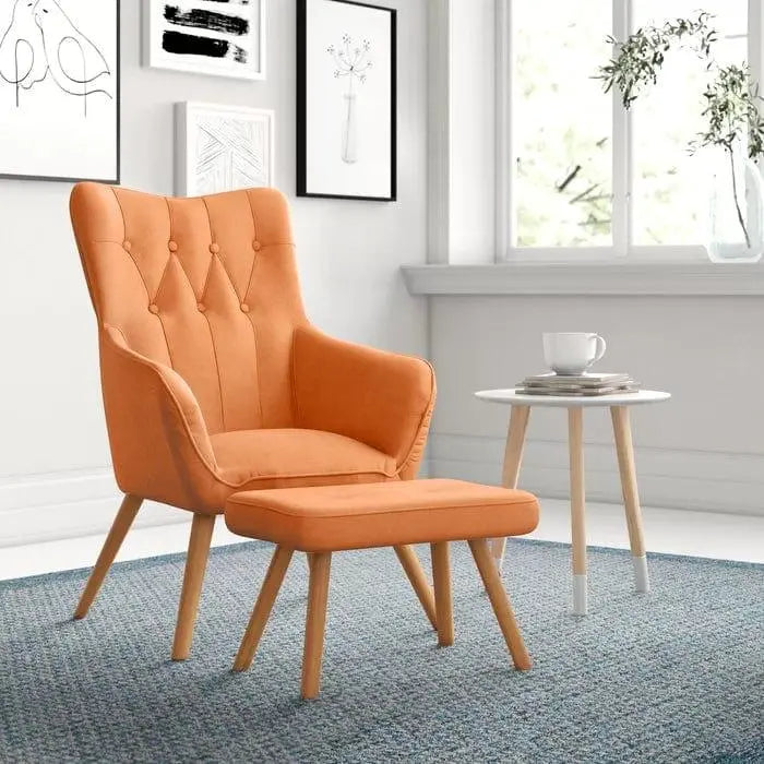 Georgia Wide Tufted Linen Wingback Chair and Ottoman - Ouch Cart