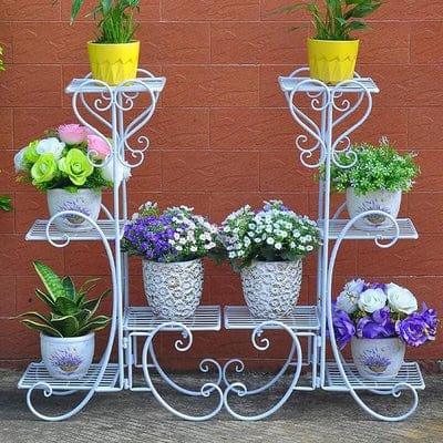 Metal Plant Stand Flower Holder Racks 8 Tier Shelves Patio Indoor Outdoor Garden Displaying Wrought Iron Flowers Planters Shelf Organizer - Ouch Cart
