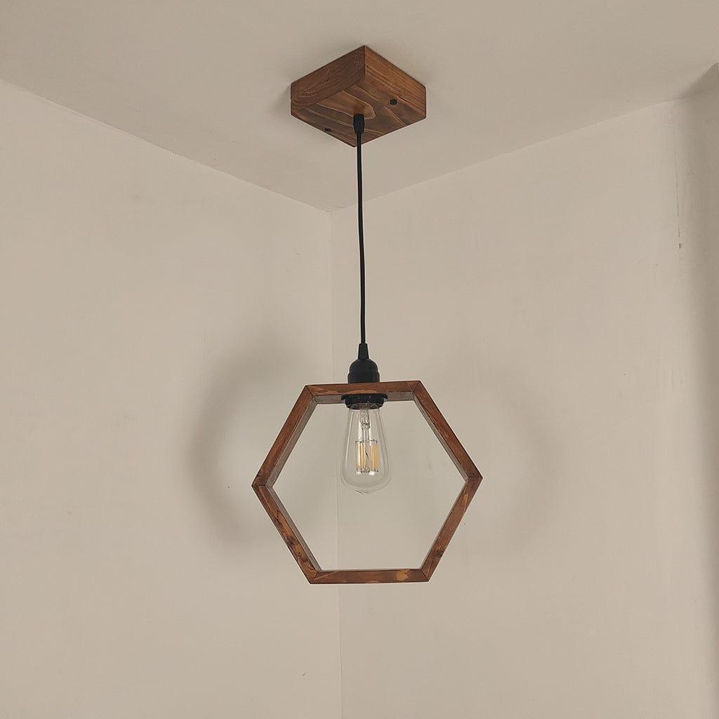 Hex Brown Wooden Single Hanging Lamp - Ouch Cart