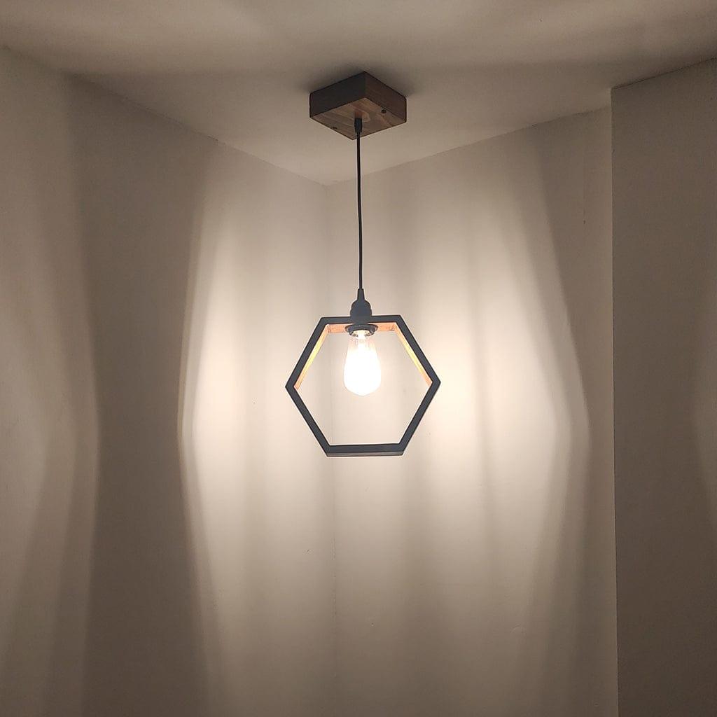 Hex Brown Wooden Single Hanging Lamp - Ouch Cart